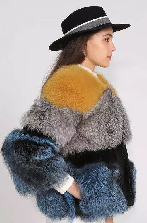 Three Color Fox Fur Coat