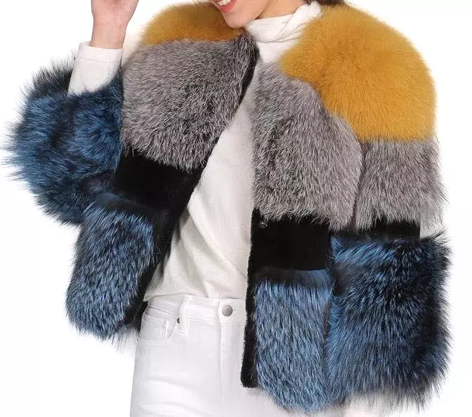 Three Color Fox Fur Coat