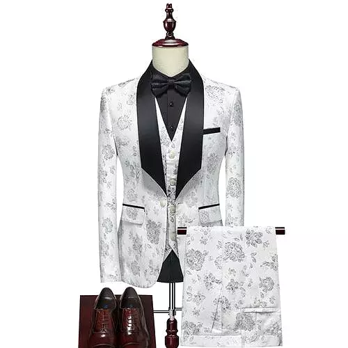 Three Piece Floral Tuxedo Suit