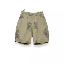 Universal Works Pleated Track Short block flower print olive P28026