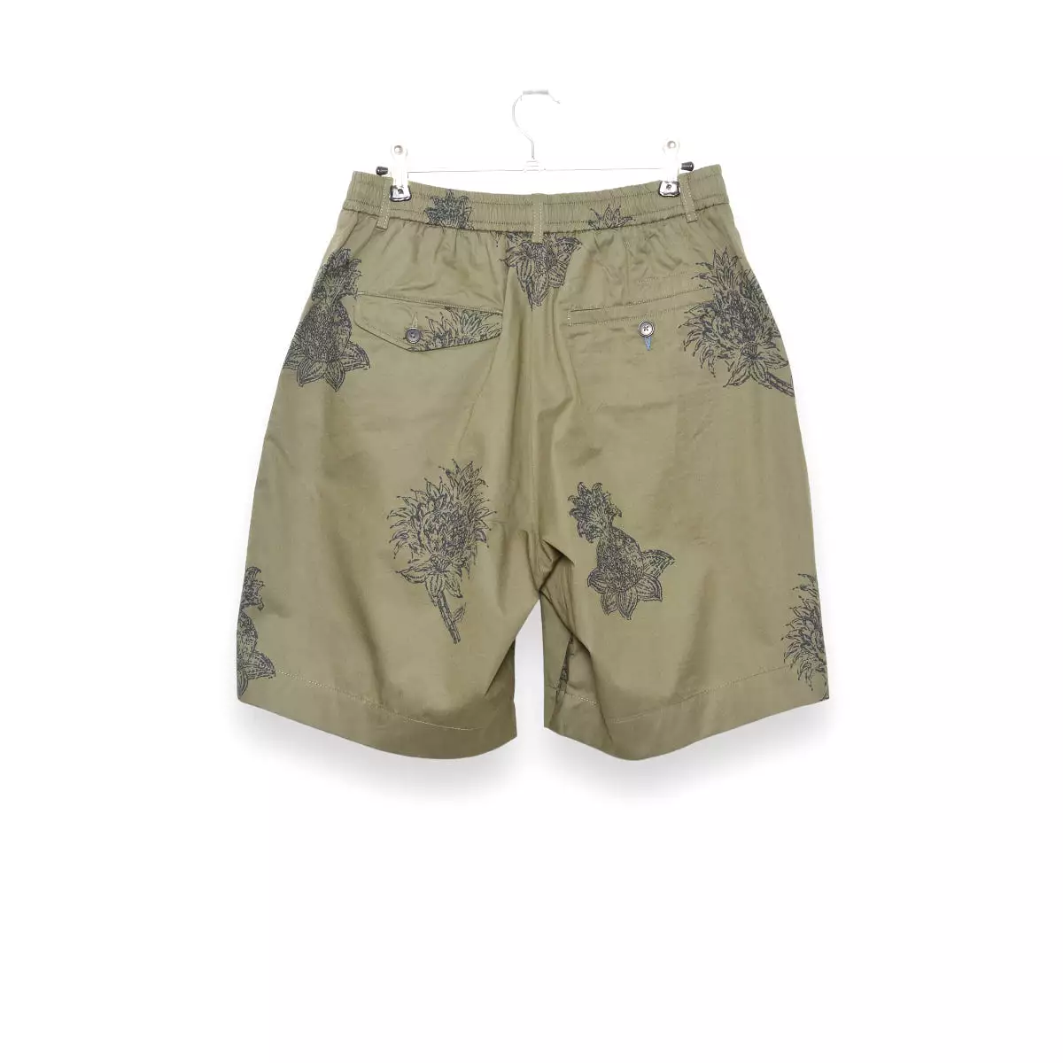 Universal Works Pleated Track Short block flower print olive P28026