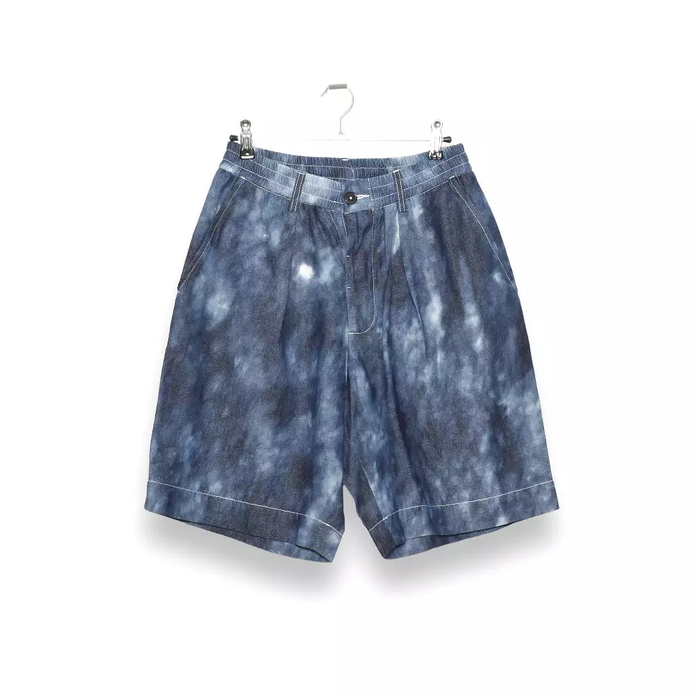 Universal Works Pleated Track Short cloud denim 28156