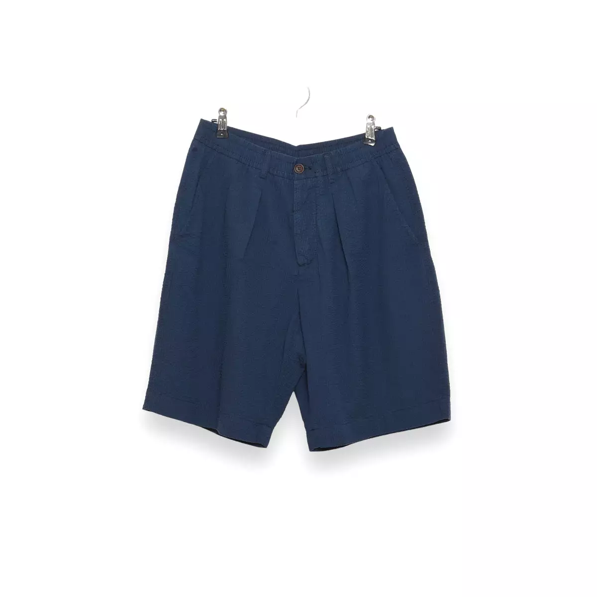 Universal Works Pleated Track Short cotton seersucker navy 28907