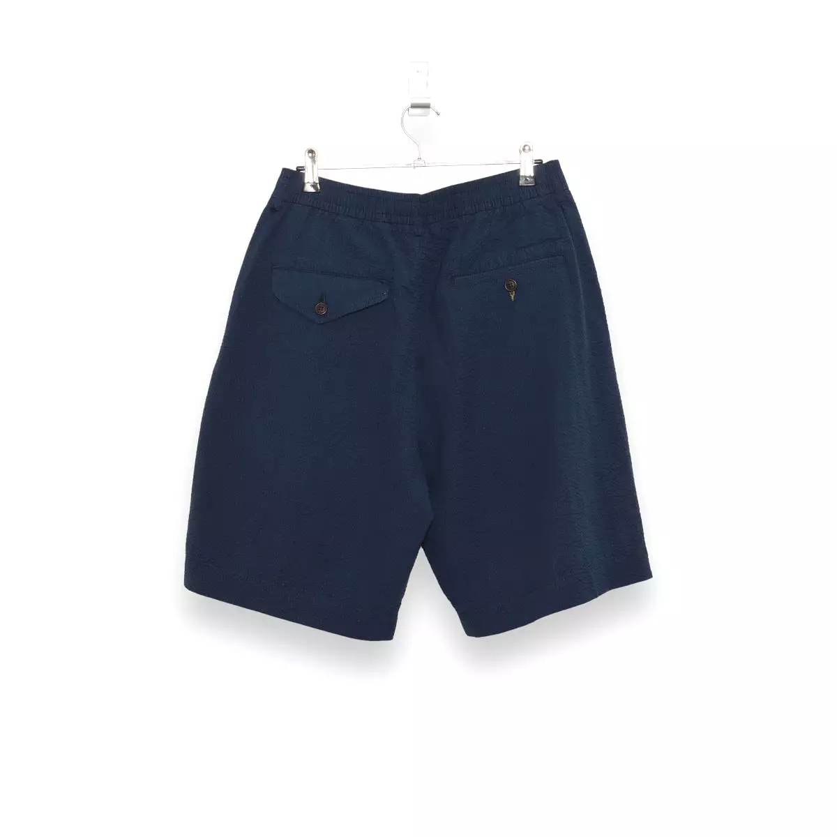 Universal Works Pleated Track Short cotton seersucker navy 28907