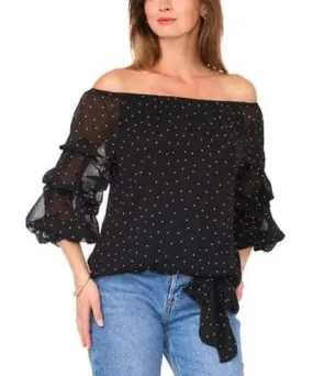 Vince Camuto Women's Off the Shoulder Cha Cha Sleeve Dot Print Blouse