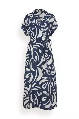 Vincenza Wrap Maxi in Navy Abstract Brushes