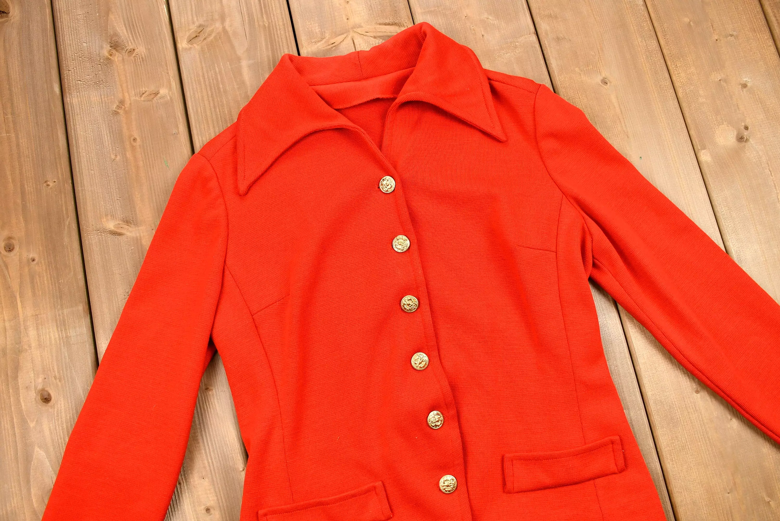 Vintage 1960s Candy Apple Red Button Up Overcoat / Blouse / True Vintage / Dagger Collar / Retro Womenswear / 1960s Fashion / Ma