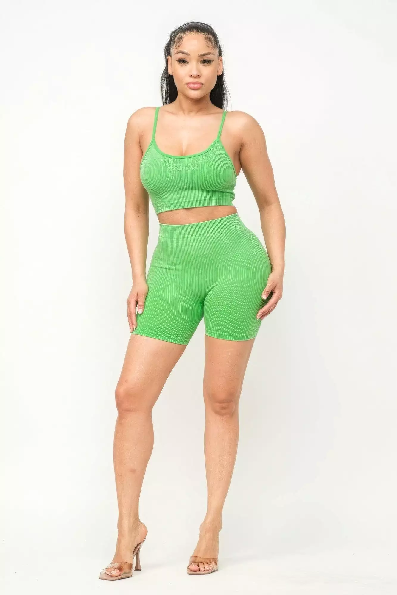 Washed Seamless Basic Tank Top And Shorts Set