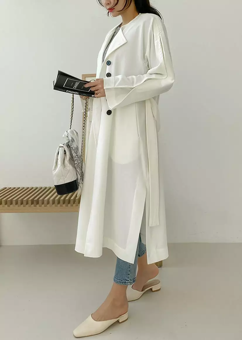 White Black Two-way wear Sophisticated Sheer Long Trench Coats Belted For Womens Loose Fit Outerwear Spring Autumn Korean Drama 