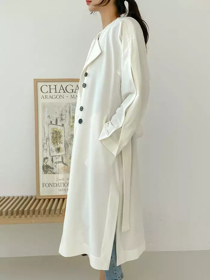 White Black Two-way wear Sophisticated Sheer Long Trench Coats Belted For Womens Loose Fit Outerwear Spring Autumn Korean Drama 