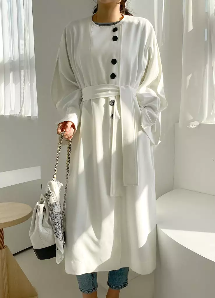 White Black Two-way wear Sophisticated Sheer Long Trench Coats Belted For Womens Loose Fit Outerwear Spring Autumn Korean Drama 