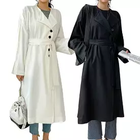 White Black Two-way wear Sophisticated Sheer Long Trench Coats Belted For Womens Loose Fit Outerwear Spring Autumn Korean Drama 