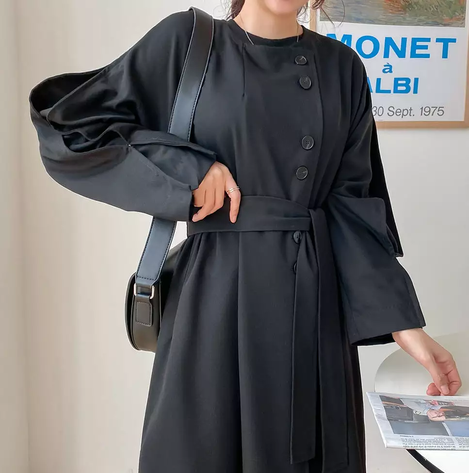 White Black Two-way wear Sophisticated Sheer Long Trench Coats Belted For Womens Loose Fit Outerwear Spring Autumn Korean Drama 