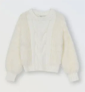 White Textured Cable Sweater