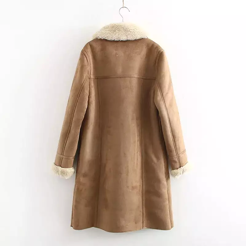 Winter Trench Faux Shearling Sheepskin Leather Lamb Fur Coat