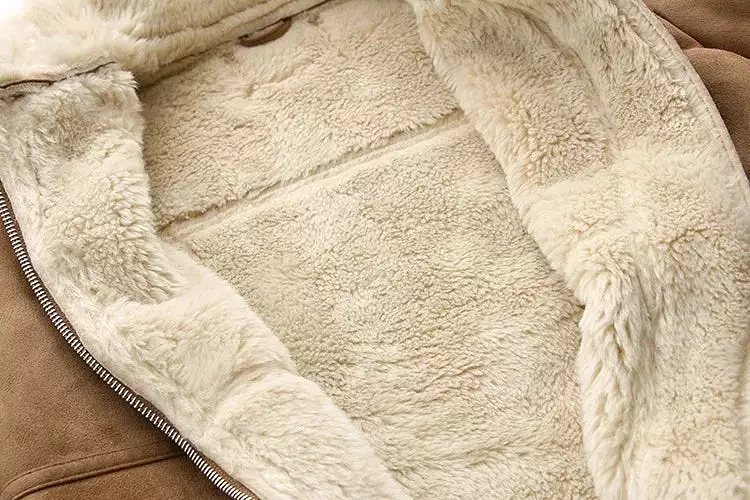 Winter Trench Faux Shearling Sheepskin Leather Lamb Fur Coat