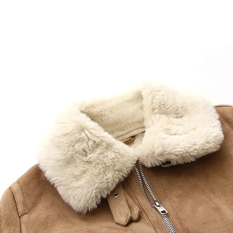 Winter Trench Faux Shearling Sheepskin Leather Lamb Fur Coat