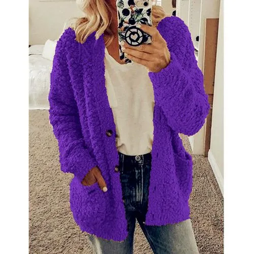 Women's Casual Solid Color Patchwork Single Breasted Cardigan Women's Woolen Coat