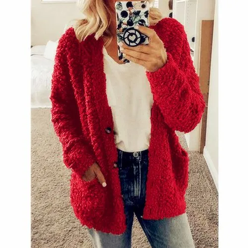 Women's Casual Solid Color Patchwork Single Breasted Cardigan Women's Woolen Coat