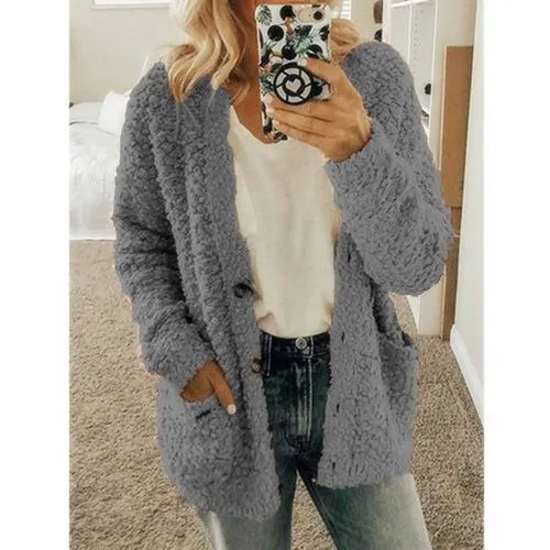 Women's Casual Solid Color Patchwork Single Breasted Cardigan Women's Woolen Coat