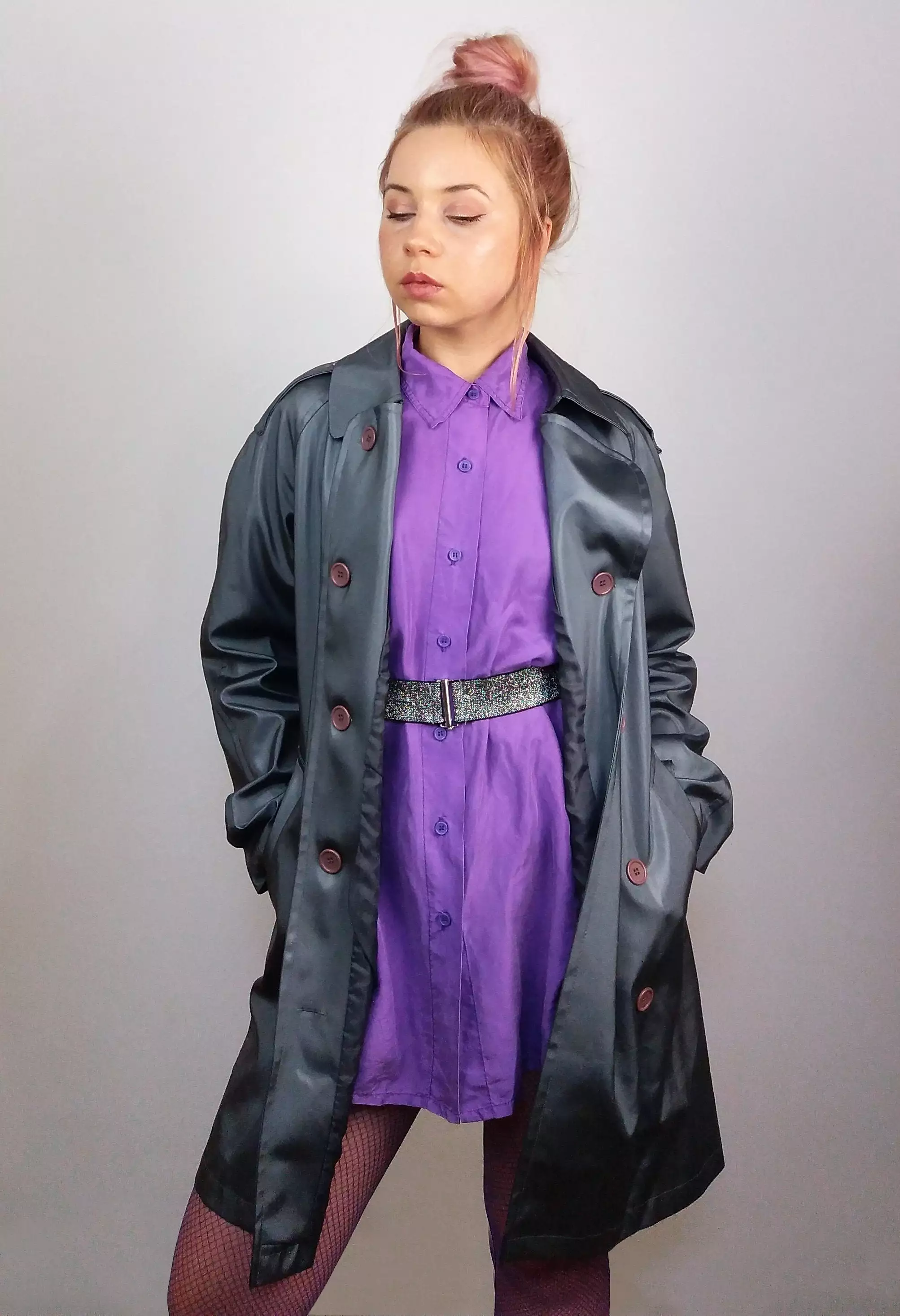 Y2K Shiny Trench-coat PVC in Liquid Grey - size XS-S