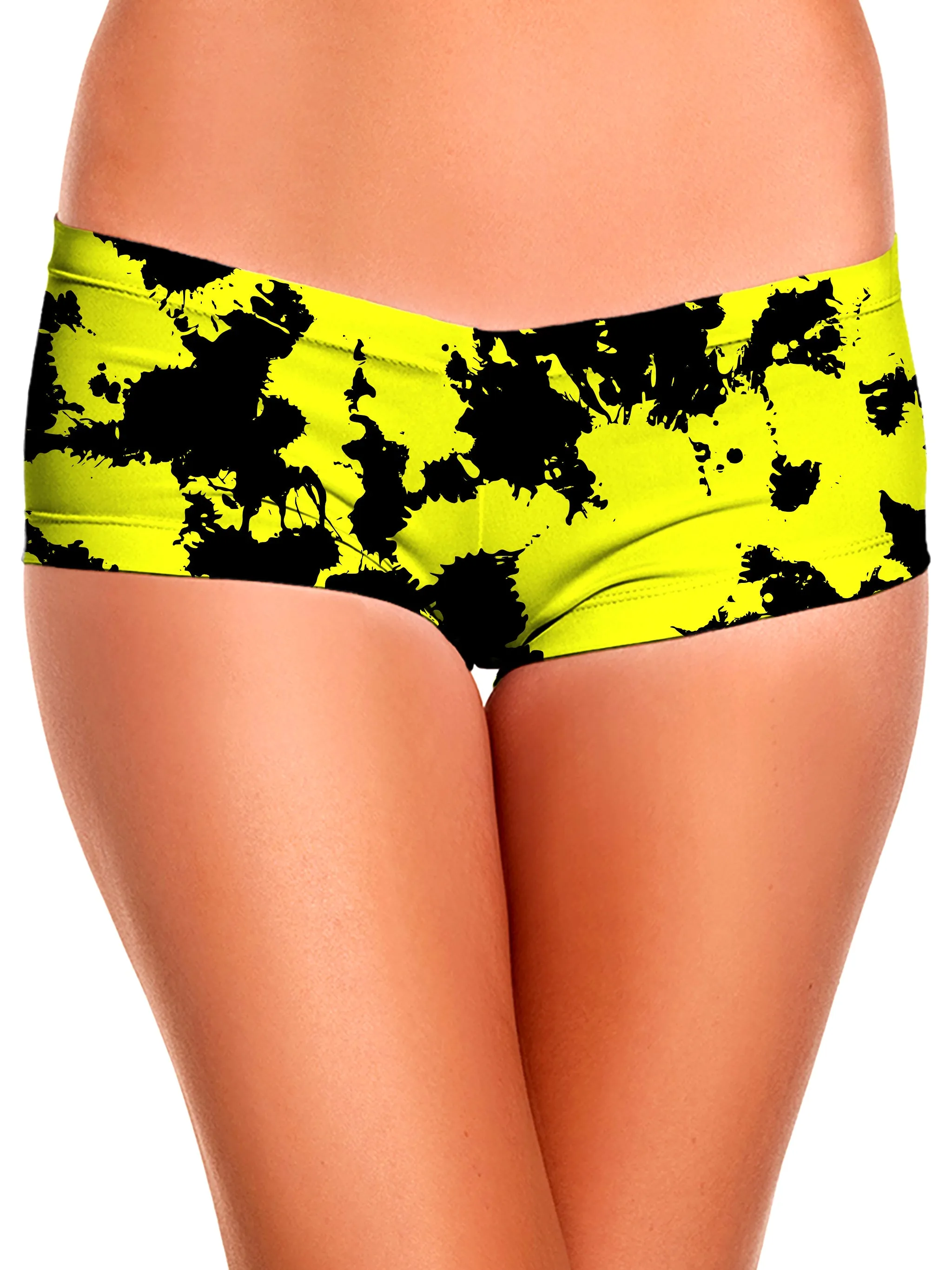 Yellow and Black Paint Splatter Crop Top and Booty Shorts Combo